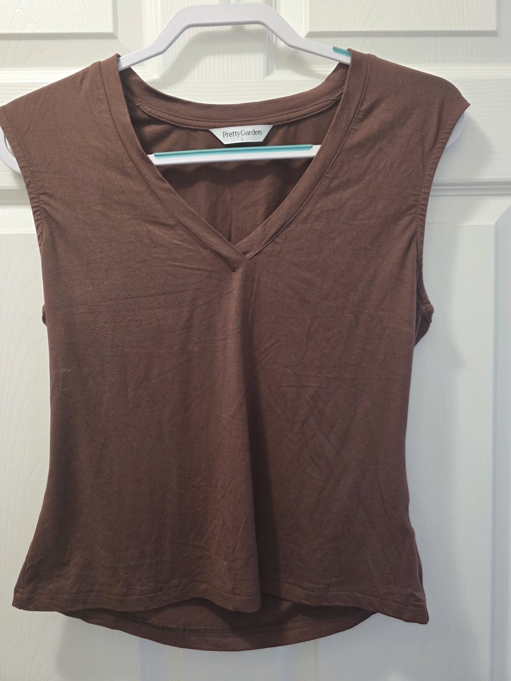Pretty Garden Women's Brown V-Neck Sleeveless Tank